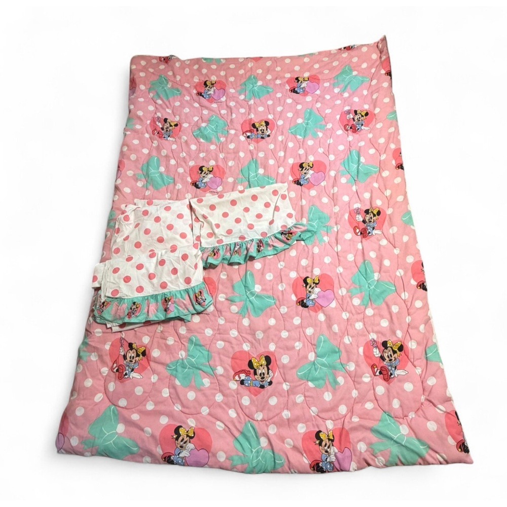 Vintage Disney Minnie Mouse Twin Bedding Set Comforter Sheets Ruffle 80s 90s